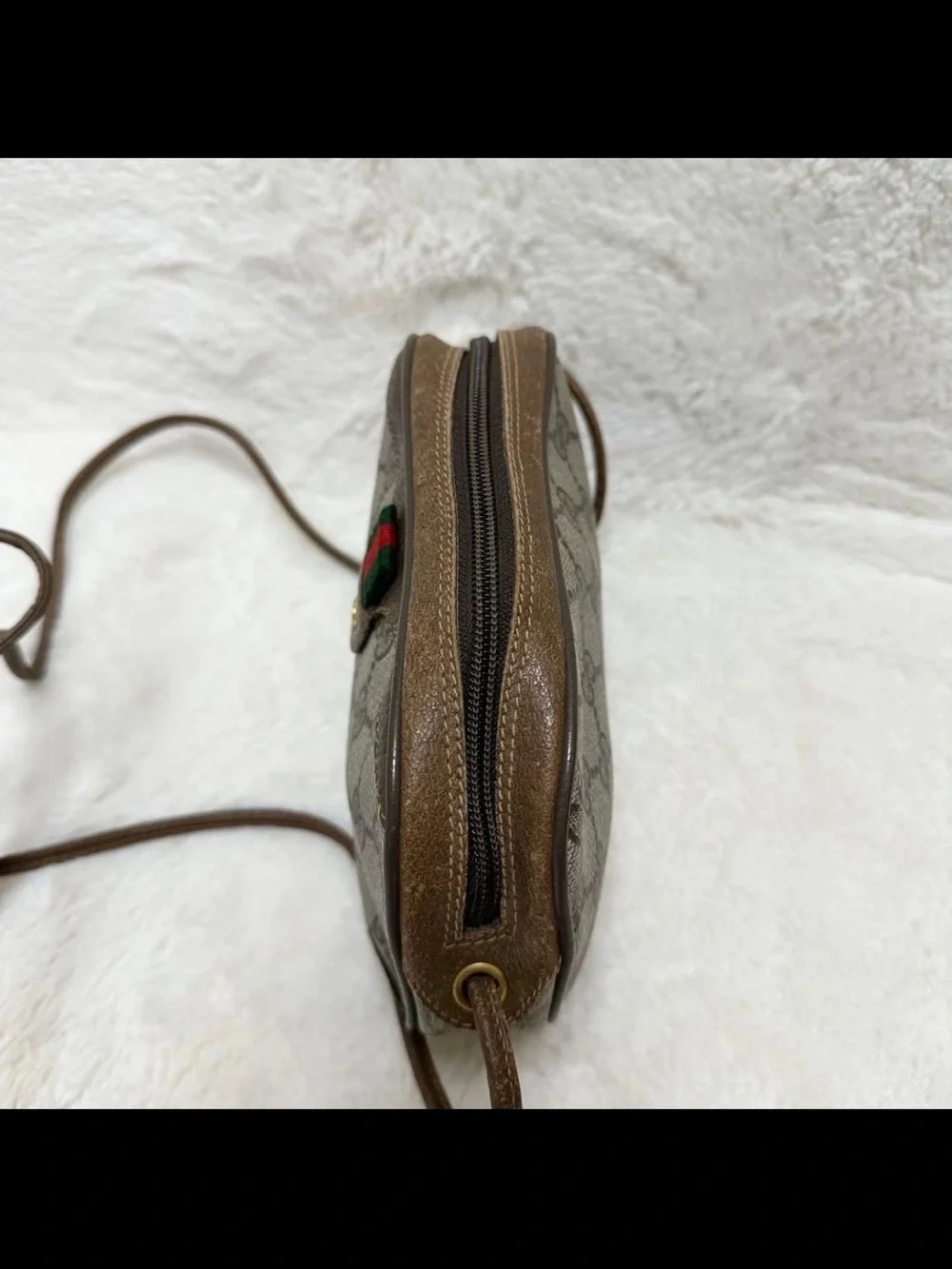 Gucci Beige GG Canvas Crossbody Bag with Brown Leather Trim